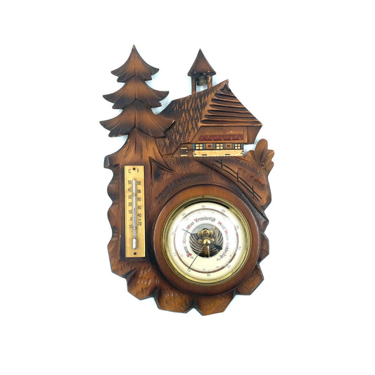 Antiek Weerstation | Schwarzwald Barometer (Handgesneden Eik) - antique-vintagedepot