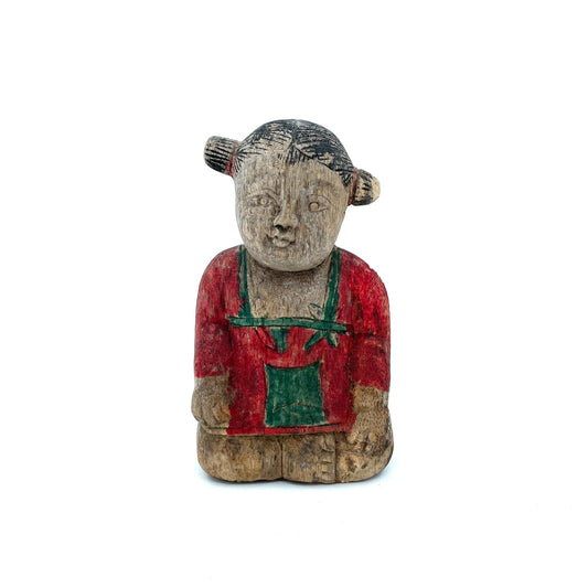 Chinese Woodcarving | Girl in Red Dress - antique-vintagedepot