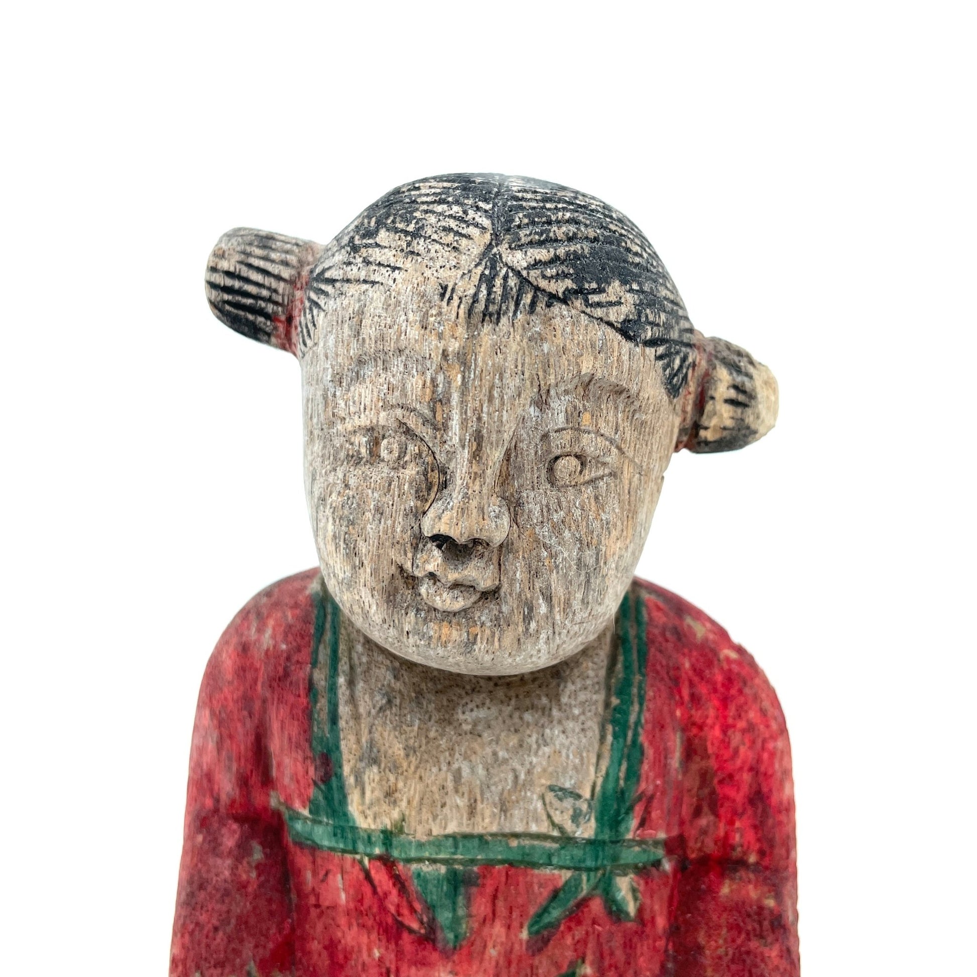 Chinese Woodcarving | Girl in Red Dress - antique-vintagedepot