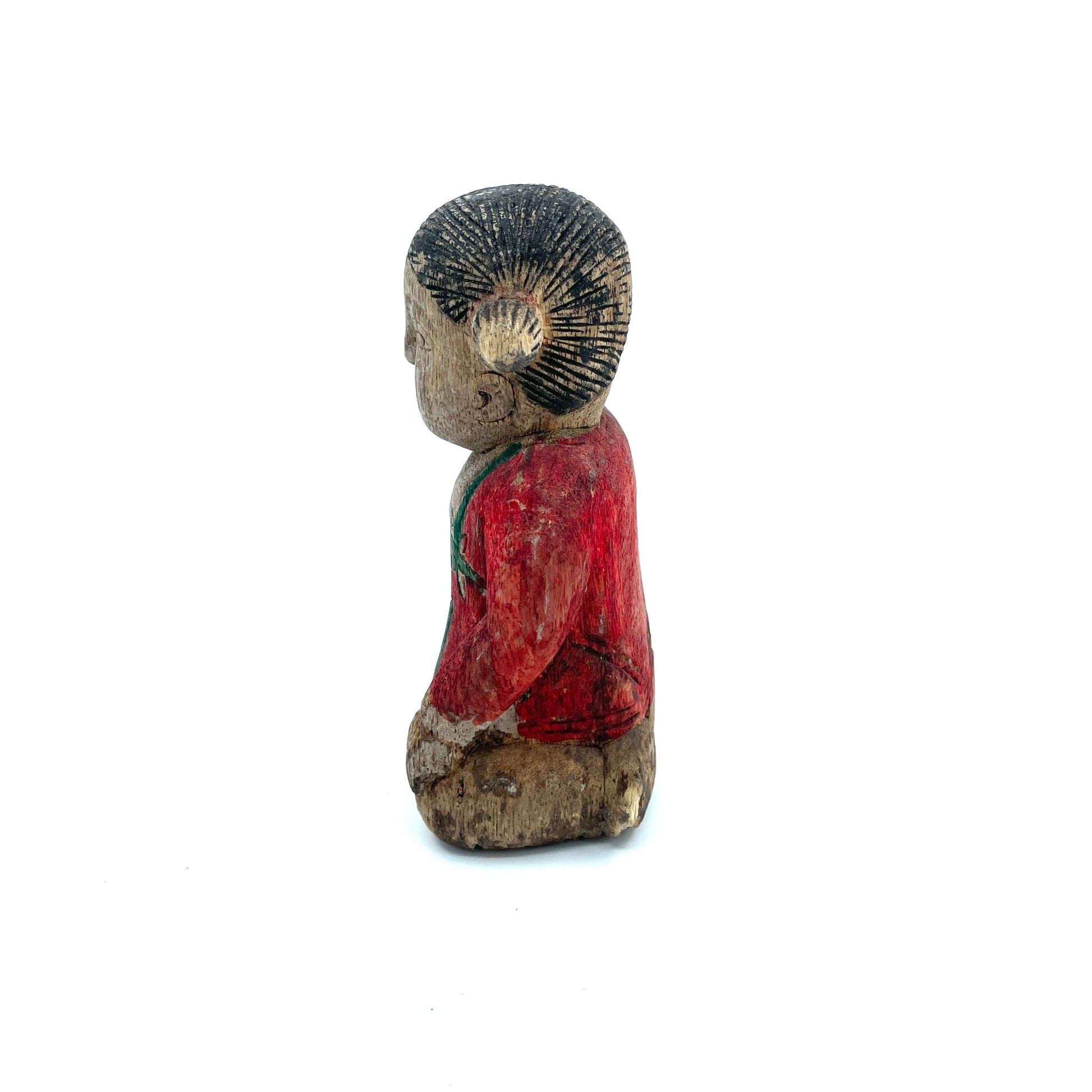 Chinese Woodcarving | Girl in Red Dress - antique-vintagedepot