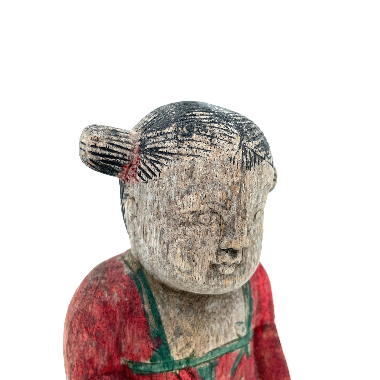 Chinese Woodcarving | Girl in Red Dress - antique-vintagedepot