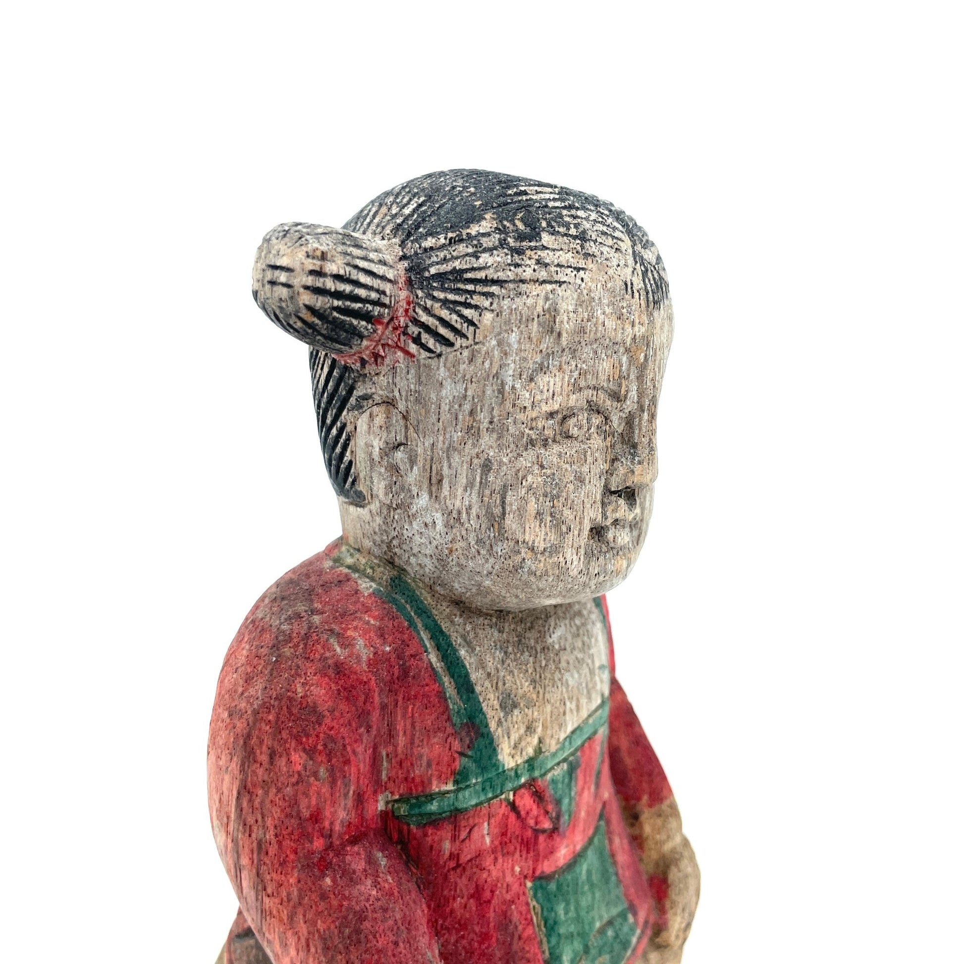 Chinese Woodcarving | Girl in Red Dress - antique-vintagedepot