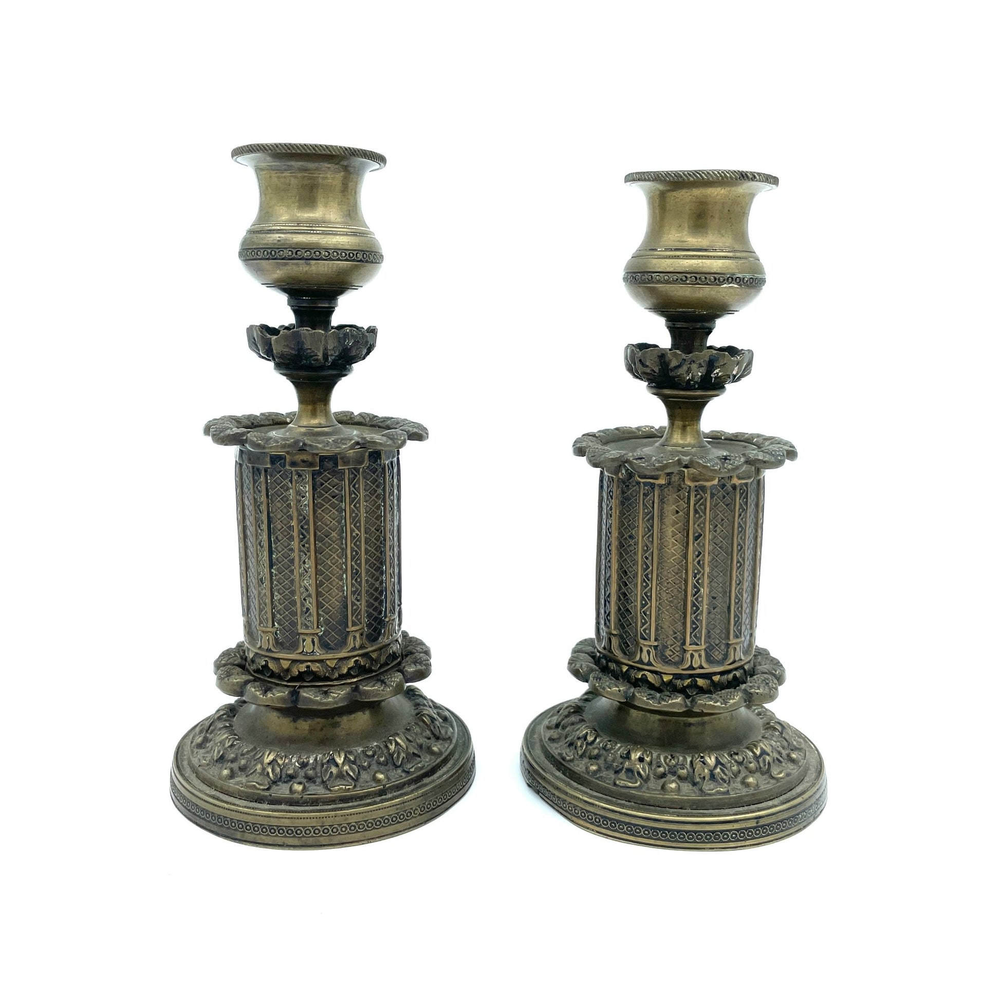 Set of 2 Antique Copper Candlesticks - antique-vintagedepot